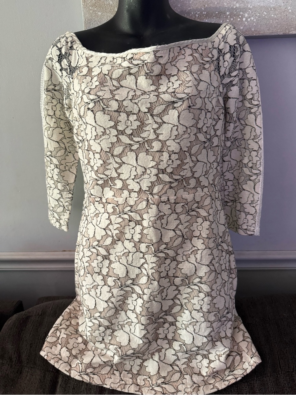 Cream Floral Lace Boatneck Shift Dress endless rose